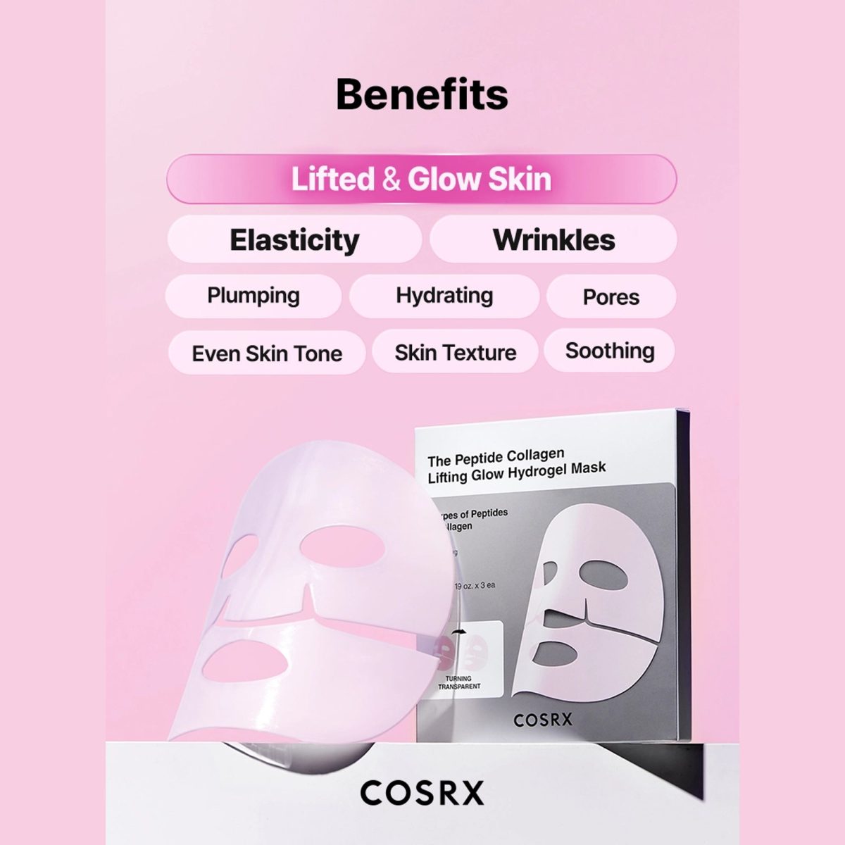 COSRX The Peptide Collagen Lifting Glow Hydrogel Mask 3-Pack - Korean Skincare